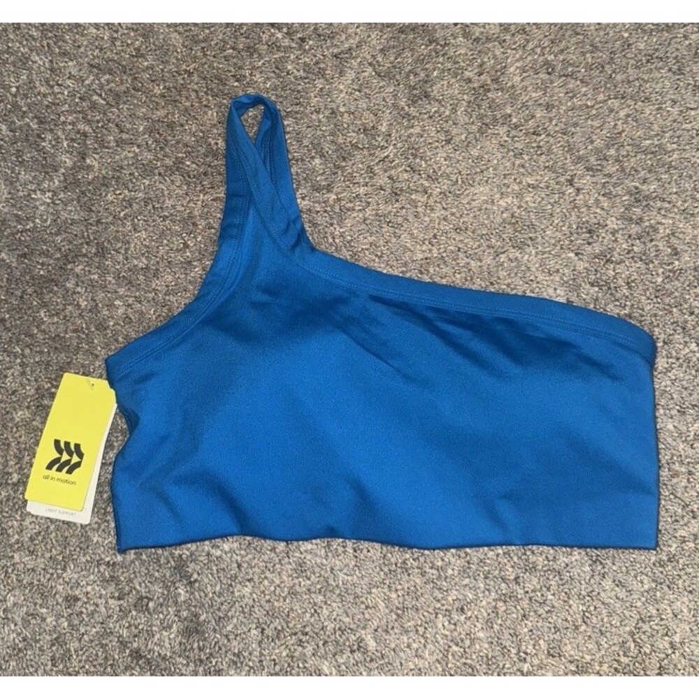 Teal One Shoulder Sports Bra Moisture Wicking Removable Pad All In Motion Large